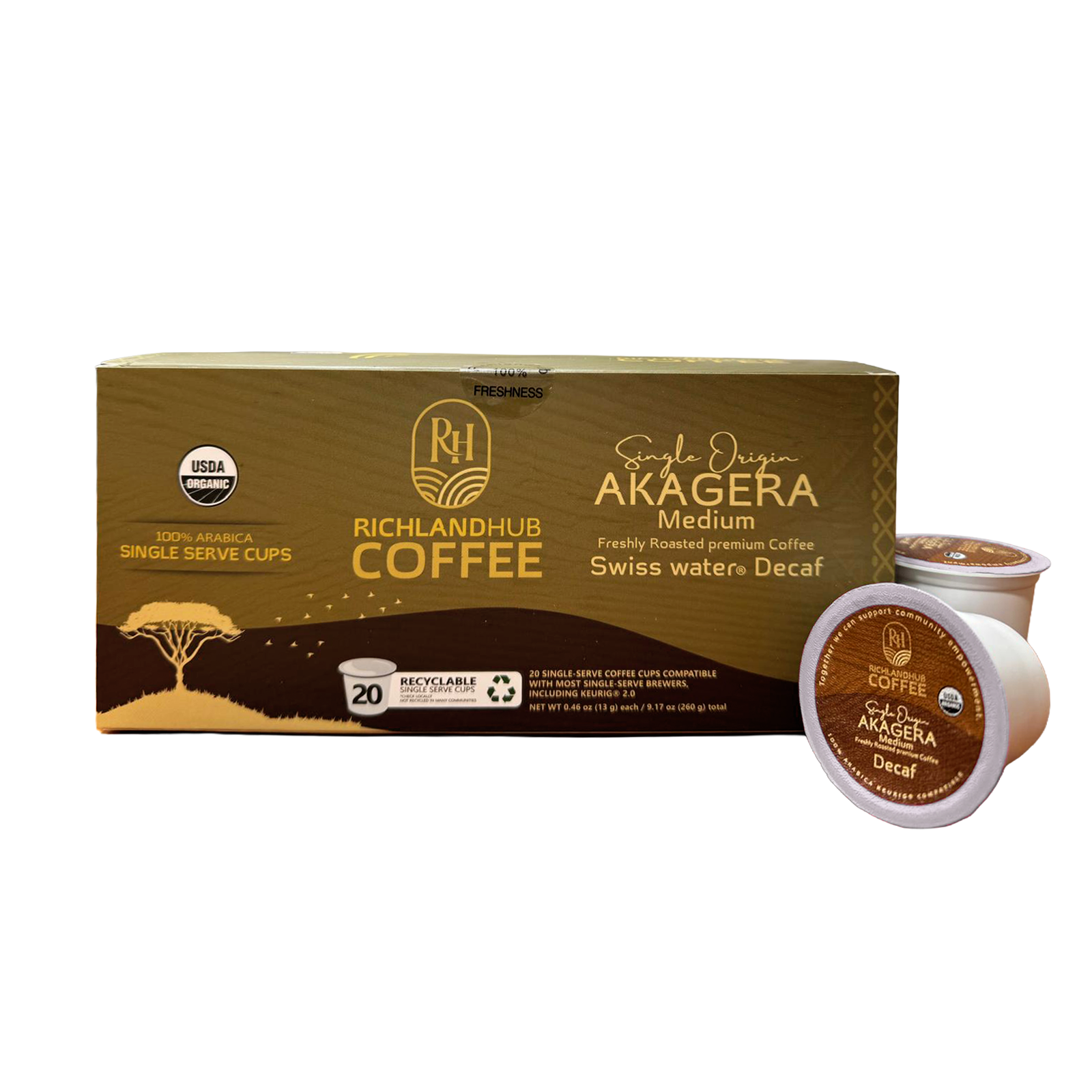 brown gold coffee k cups Decaf AKAGERA - Organic Rwanda Coffee K-Cup Pods