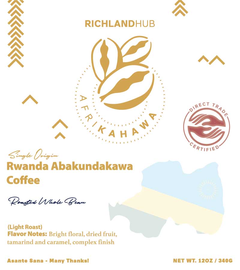 Rwanda Abakundakawa Whole Bean Coffee Label from Richland Hub