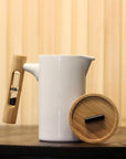 White Ceramic French Press with Hourglass